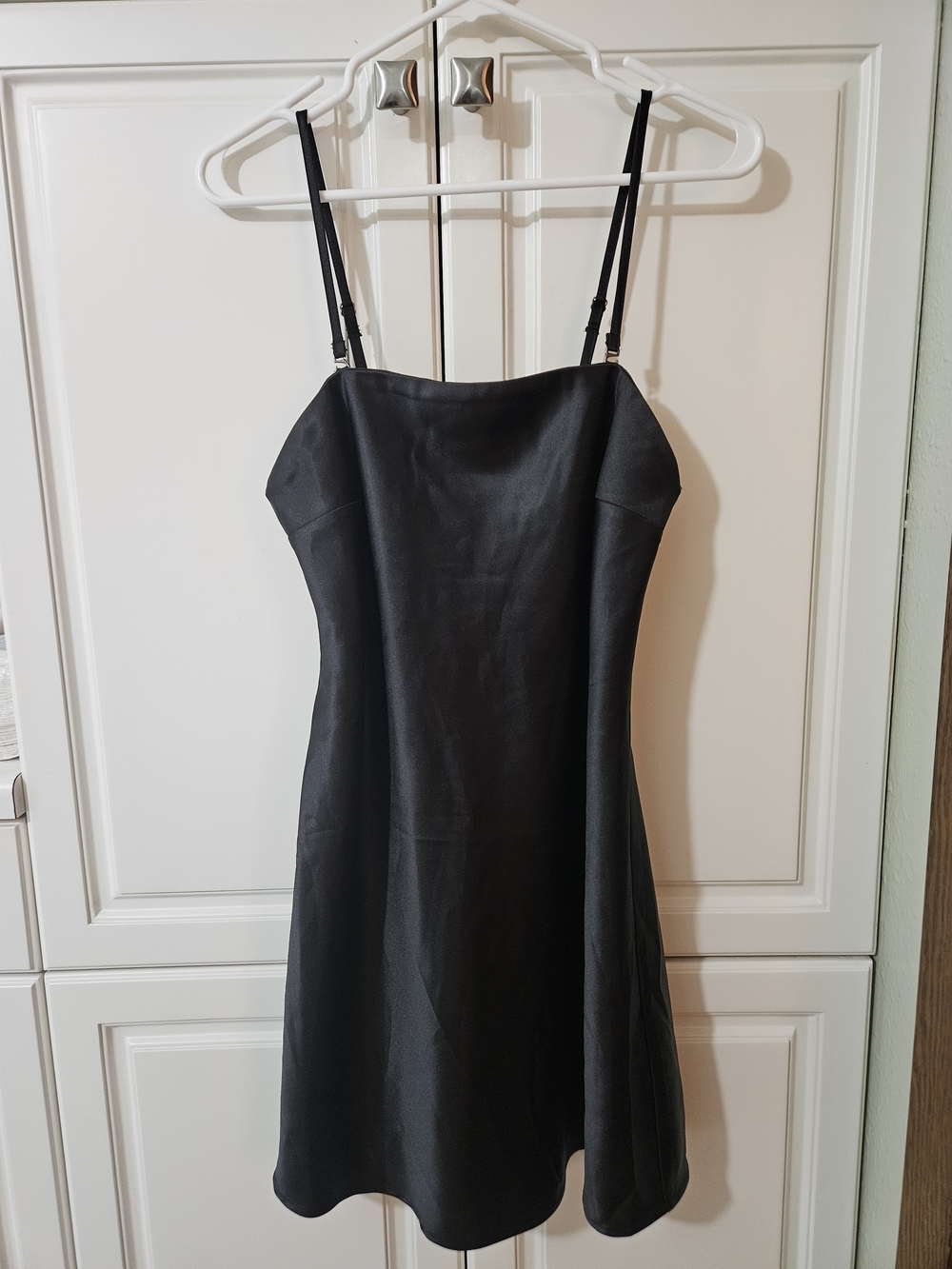 Y2k 90s Alt Goth Grunge LBD Party Black Satin Cowl Back Slip Shift Mini Dress